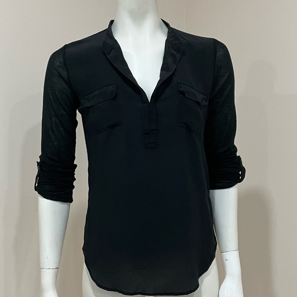 Babaton Julien Black 3/4 Sleeve Silk and Rayon Blouse
